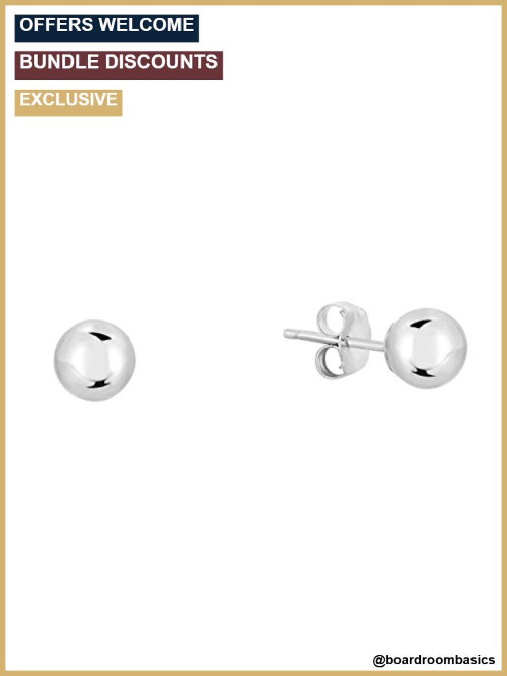 14k White Gold Ball Stud Earrings 3mm Butterfly Pushback